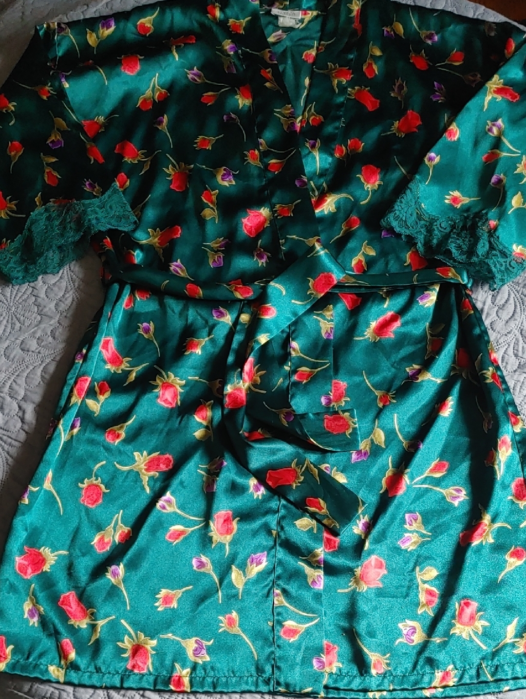 La Senza Teal Floral Satin Housecoat